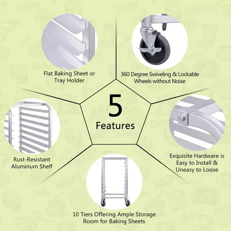 Costway 10 Sheet Aluminum Bakery Rack Silver Commercial Cookie Bun Pan Kitchen W/Wheel