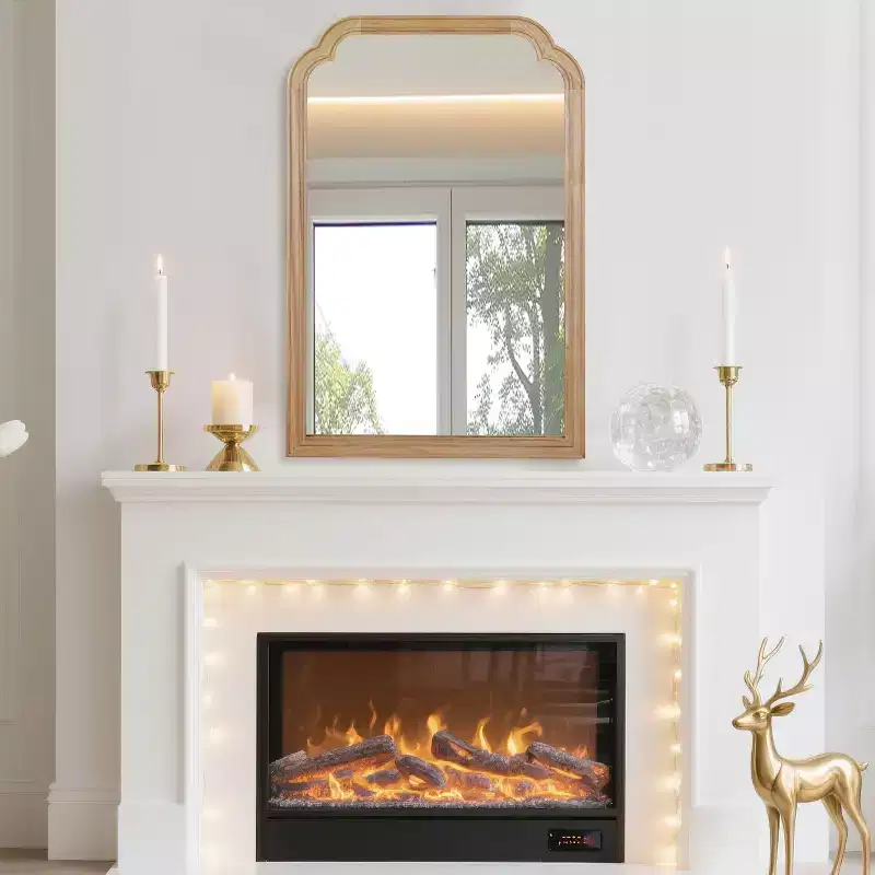 Modern Rounded Edges Decorative Wall Mirror, Solid Wood Frame