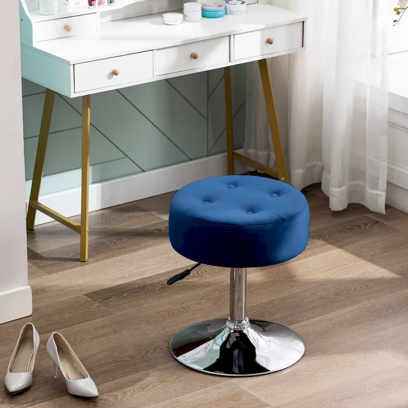 Adjustable Height Round Ottoman Swivel Vanity Stool