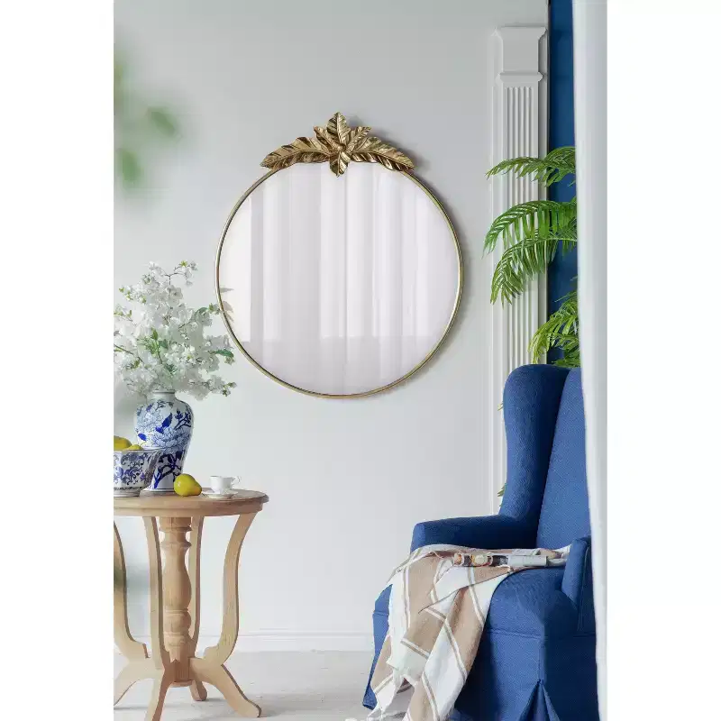 36 x 41 Inch Large Round Wall Mirror with Gold Metal Frame