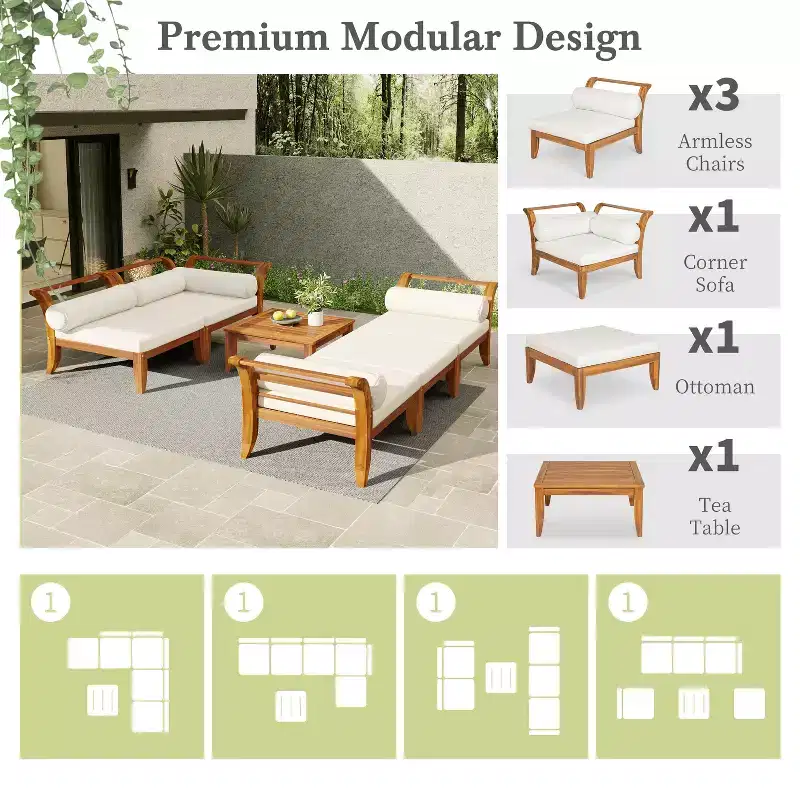 Whisen 6-Piece Patio Set with Daybed, Tea Table & Ottoman