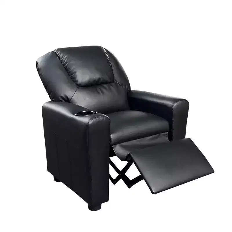 GDFStudio Isamu Modern Faux Leather Upholstered Kids Recliner Chair with Cup Holder