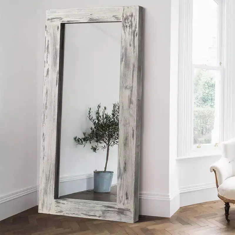 31 in. W x 71 in. H Farmhouse Rectangular Solid Wood Framed Full Length Leaning Mirror in Weathered White