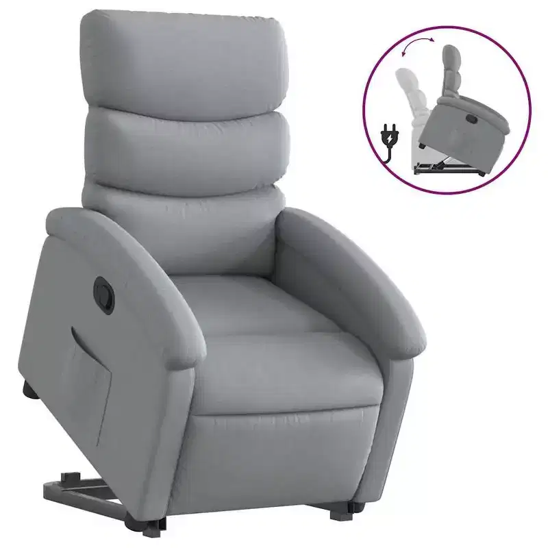 Power Lift Recliner Chair for Elderly - Light Gray Fabric with Electric-Assist Stand & Side Pocket