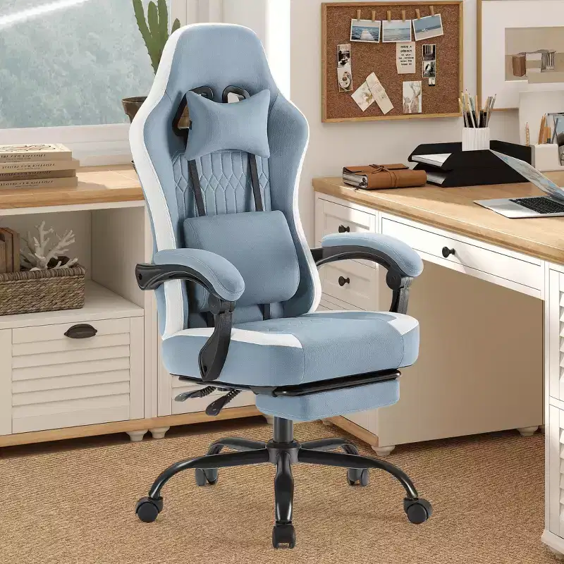 Ergonomic Gaming Chair with Lumbar Support, Adjustable Height, 360° Wheels, Headrest & Armrests