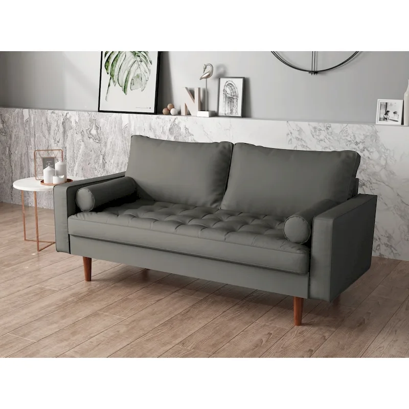 Faux Leather Mid-Century Modern Loveseat | 2-Seat Sofa | Tufted Back