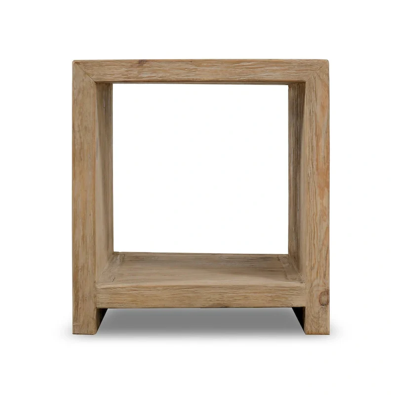 Waterfall Side Table with Open Shelf | Weathered Natural Finish | 22x22x24H