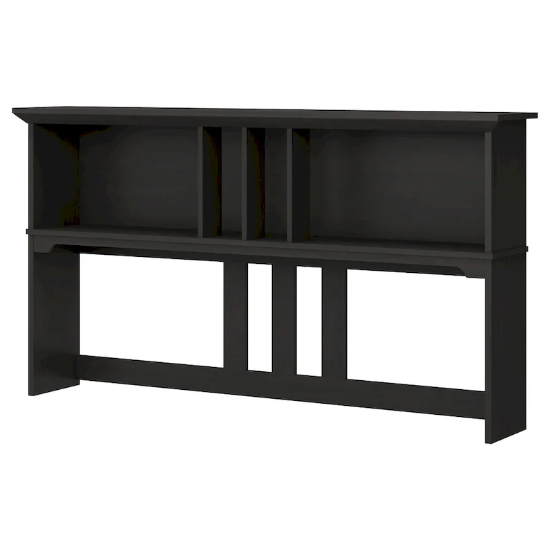 60W Hutch for L-Shaped Desk in Vintage Black, Home Office Storage with Shelves and Cabinets