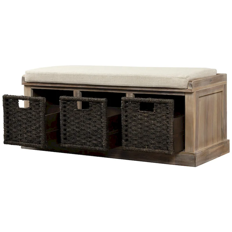 Entryway Bench with 3 Removable Rattan Baskets