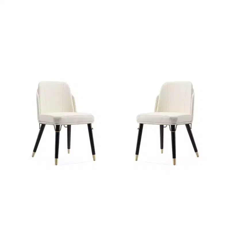 Manhattan Comfort Set of 2 Estelle Faux Leather Dining Chairs Cream: Upholstered, Wood Legs, No Assembly Required