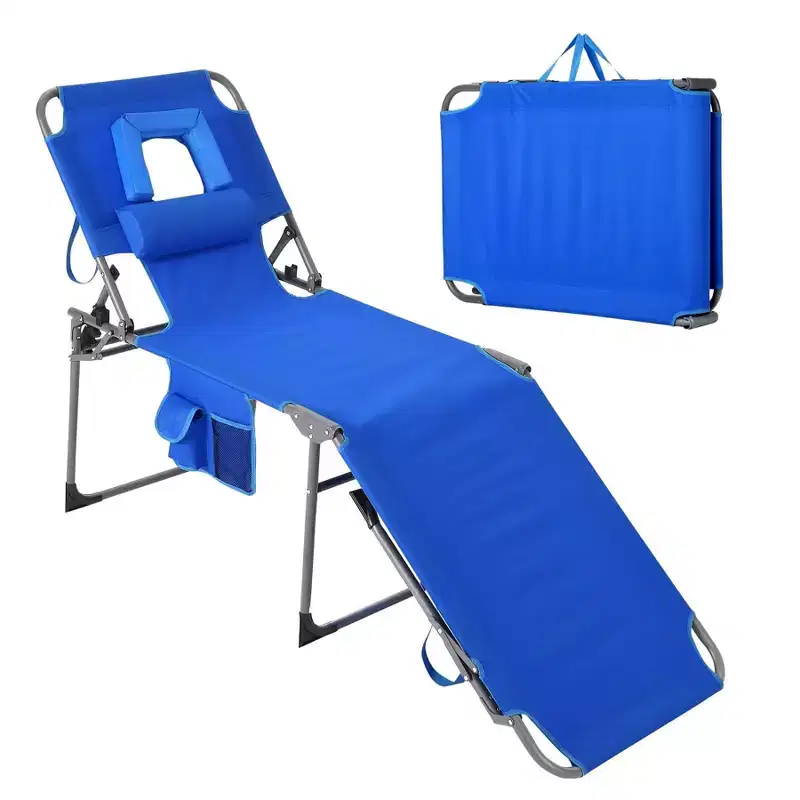 5-Position Folding Outdoor Patio Recliner Chair with Adjustable Backrest, Powder-Coated Steel Frame and Weather-Resistant Fabric for Lawn and Garden