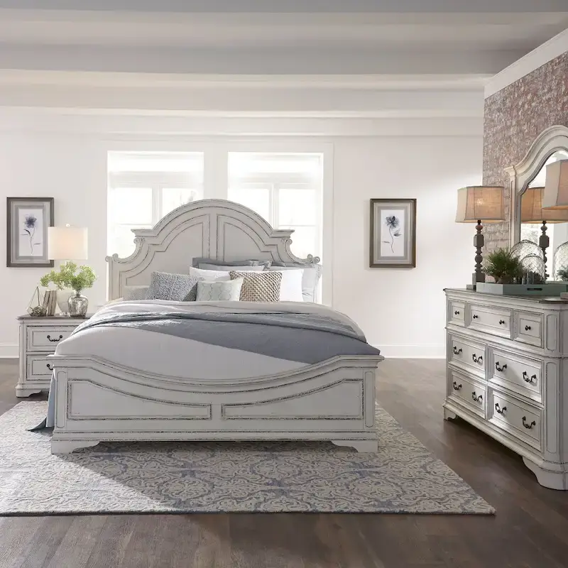 Panel Bed, Dresser and Mirror, and Nightstand