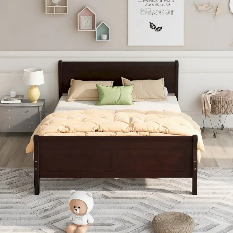 Queen Size Wood Platform Bed with Headboard and Footboard