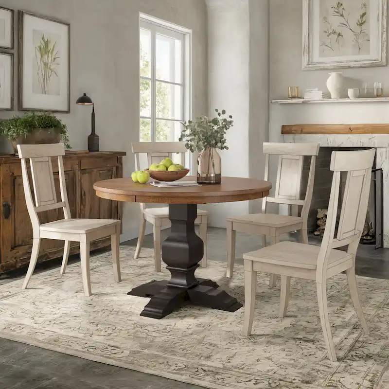 Ronda 45 Round Solid Wood Top Dining Set with Panel Back Chairs