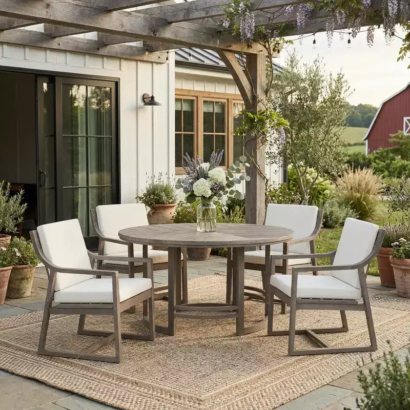 GDFStudio Rhodes 5-Piece Acacia Wood Patio Dining Set with Umbrella Hole