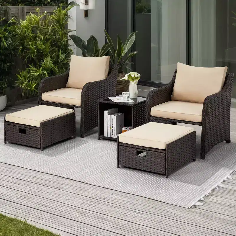 EROMMY 5 Piece Wicker Seating Group with Cushions