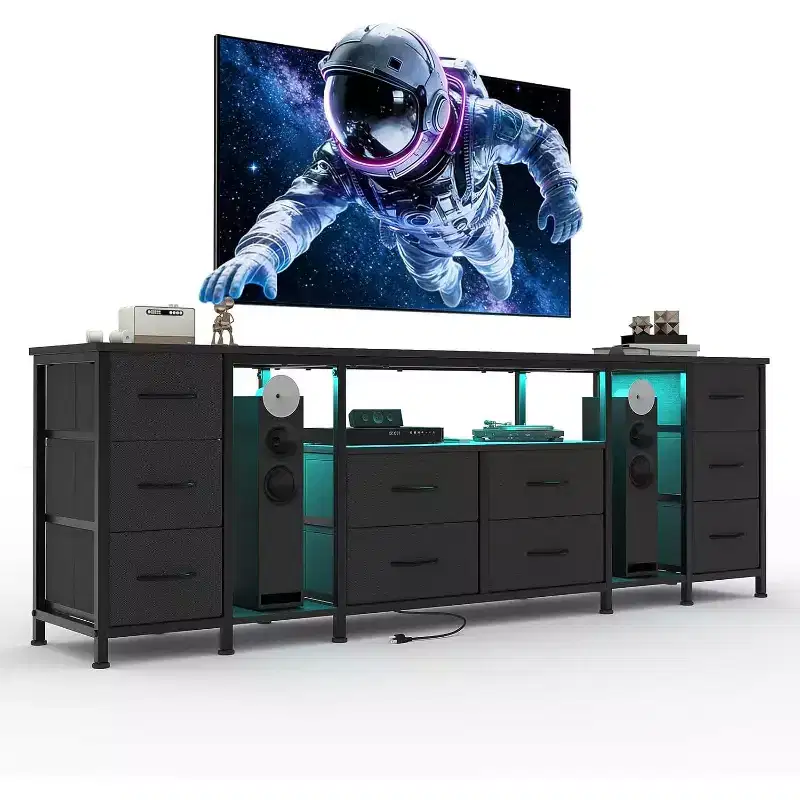 10 Drawer Dresser, TV Stand for 75 70 65 Inch TV, TV Console Table, Entertainment Center with Open Storage Shelves for Living Room, Bedroom, Office