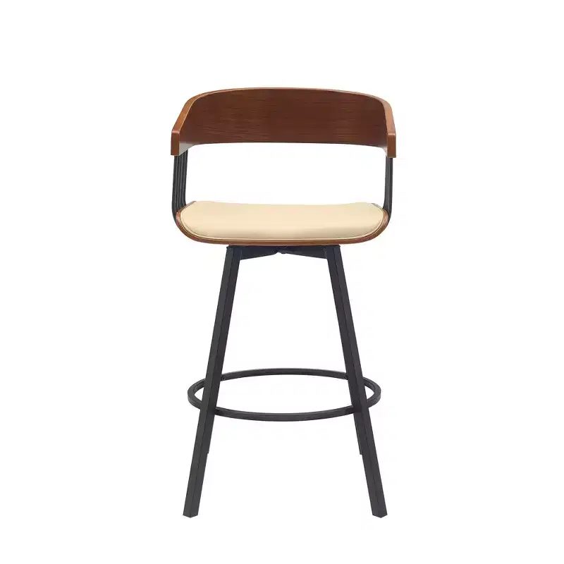 HomeRoots 27 Cream and Black Faux Leather with Metal Swivel Counter Height Bar Chair