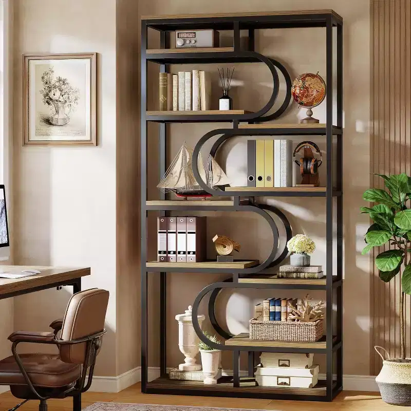 Lantine 5-Tier Industrial Bookshelf, 71 Etagere Bookcase, Freestanding Display Storage Shelf Unit for Home Office, Living Room, Brown