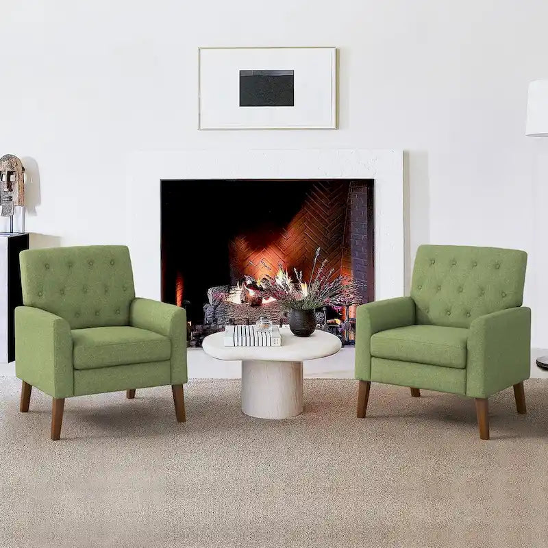 Linen Accent Chair Comfy Living Room Chair with Arms Upholstered Button Tufted Armchair Modern Arm Chairs Set Of 2