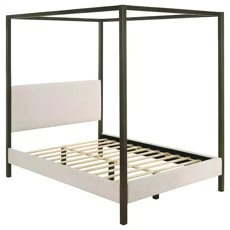 Upholstered Queen Canopy Bed Vanilla