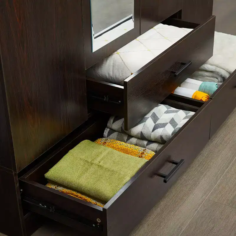 Keloyid Brown Wood 62.99 in. Armoire with 3 Drawers and 6 Shelves