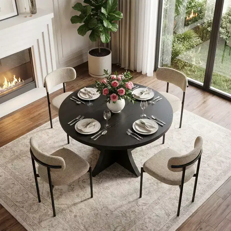 MAYEERTY 47.24 Round Wood Dining Table, Kitchen Table for 4-6 People