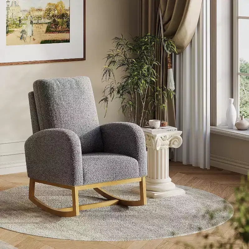 Acekool Upholstered Glider Rocking Chair for Nursery & Living Room, High Back with Side Pocket, Smooth Rock & Glide