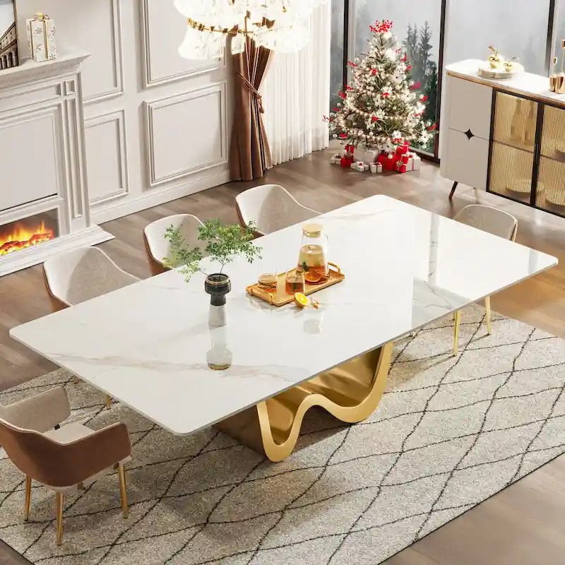 78.74-inch Large Rectangular Sintered Stone Dining Table for 6-8