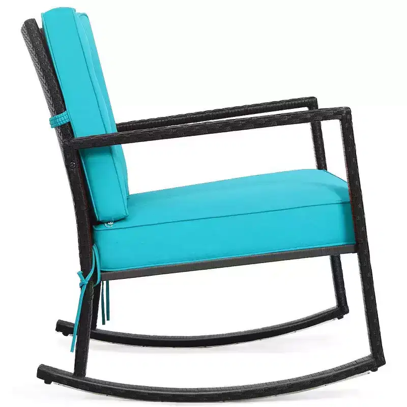 Outdoor Rattan Rocking Chair with Cushion - WELLFOR