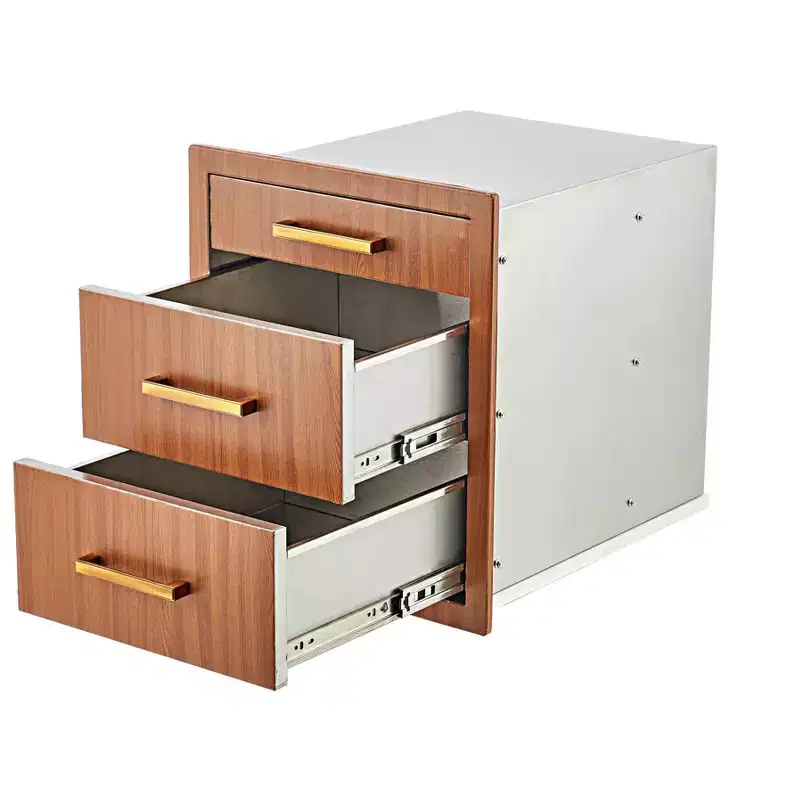 Outdoor Kitchen Drawers 17 W x 20 H x 20 D, Flush Mount Triple BBQ Drawers with Stainless Steel Handle for Outdoor Kitchens, BBQ Island