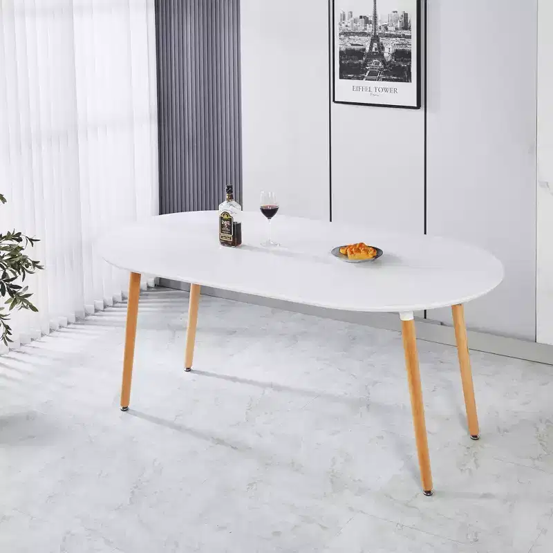 Extensible Dining Table with Wood Leg and MDF Top, 100/140/180x100x75cm, for Dining Room, Office, or Coffee Table