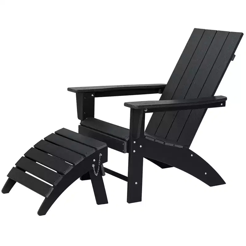 GARPROVM HDPE Adirondack Chair with Ottoman Weather-Resistant Outdoor Patio Furniture