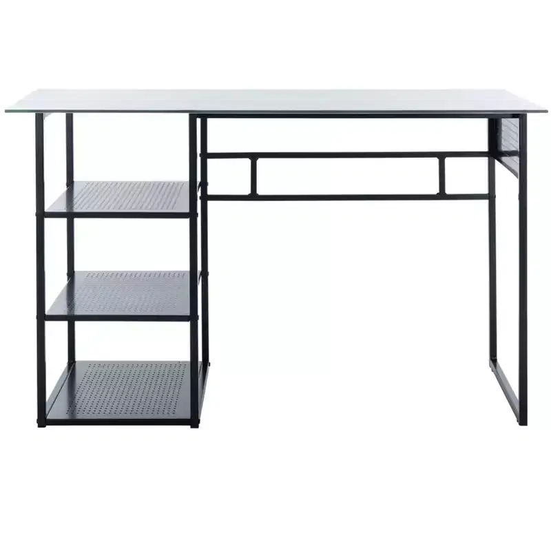 Xyla 3 Shelf Glass Top Desk - DSK2208 - White/Black - Safavieh