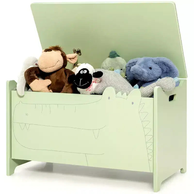 Kids Toy Box withSafety Hinge Wood Storage Chest Flip-Top Storage Organizer White/Green
