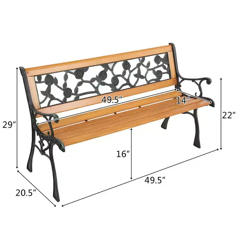 Karl Home|49 in. Metal and Wood Ourdoor Bench Flower-Patterned Back