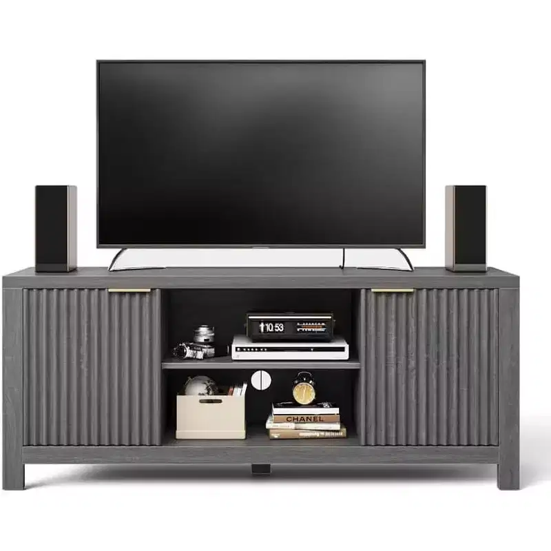 59 TV Stand for TVs Up to 65 Inches, Mid Century Modern TV Entertainment Center w/Storage Cabinets & Open Shelves, Wood TV Cabinet for Home