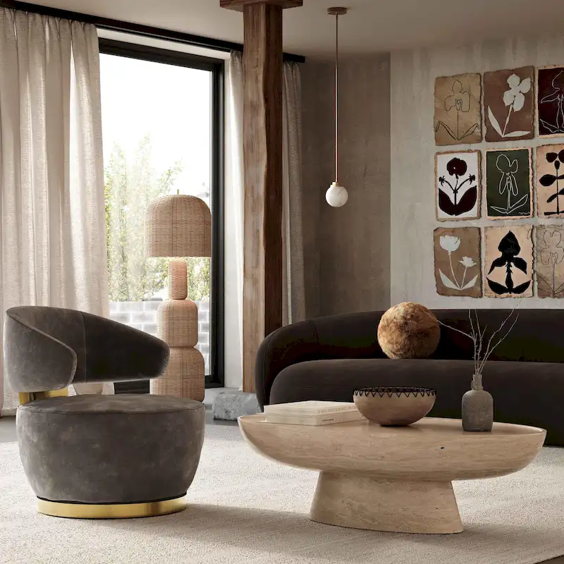 Curved Velvet Upholstered Sofa