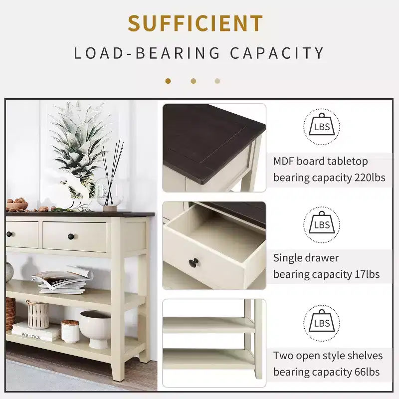 Whisen Modern Design Console Table with 3 Drawers and 2 Open Shelves