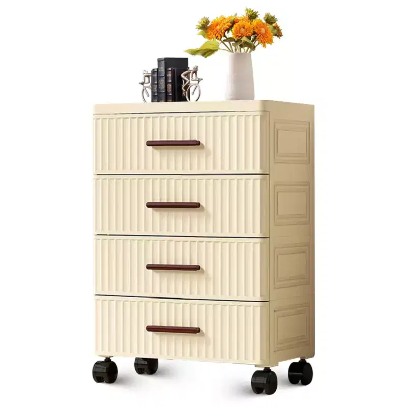 5 Tier Plastic Drawer Storage, Fluted Storage Drawers, Chest of Drawers, Night Stand, Storage Organizer with Wheels