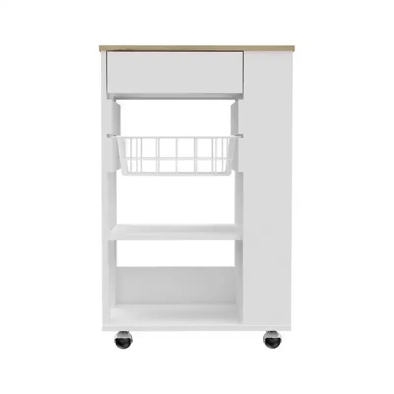 HomeRoots White and Brown 22 Rolling Kitchen Cart With Storage
