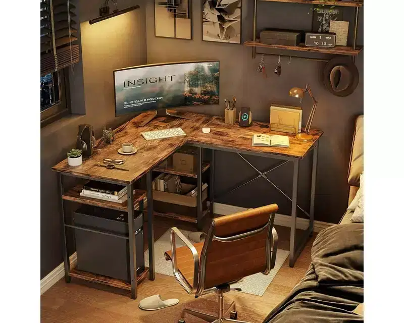 Bestier 47'' L Shaped Computer Desk, Reversible Corner Office Desk with Adjustable Shelves, Writing Study Table for 2 Person Home Office Small Space