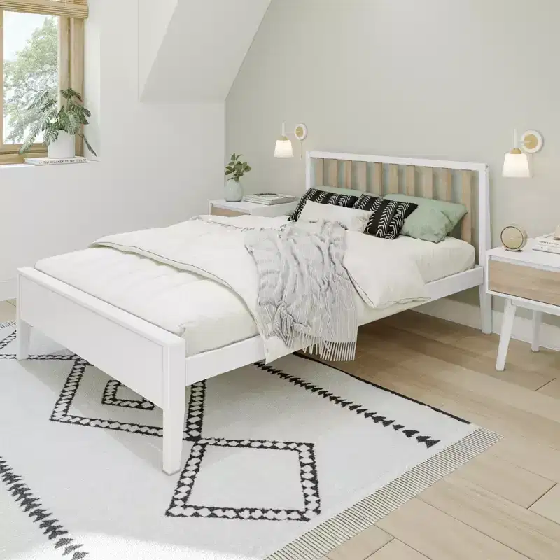 Max & Lily Scandinavian Full Size Bed Frame, Solid Wood Platform Bed with Headboard for Kids