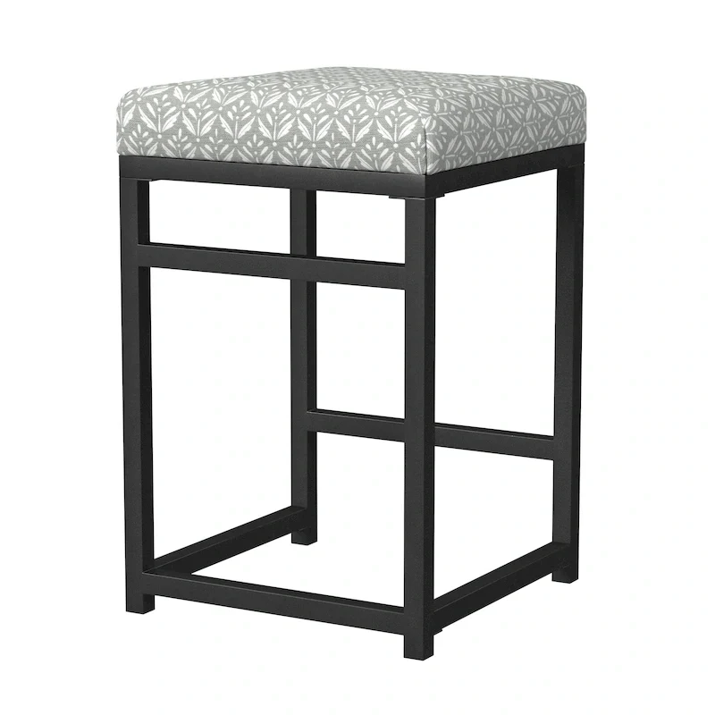 Backless Industrial Metal Counter Stool, 24in Seat Height, Textured Weave Fabric, Black Finish