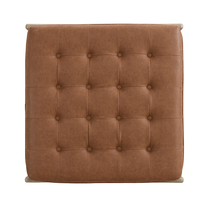 Christopher Knight Home - 34 Tufted Upholstered Cocktail Ottoman, Square Leather Ottoman Coffee Table with Rubber Wood Frame