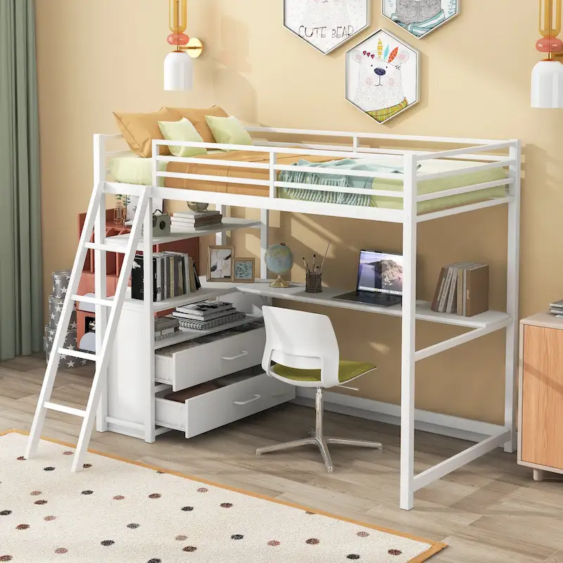 Loft Bed with Desk and Shelves
