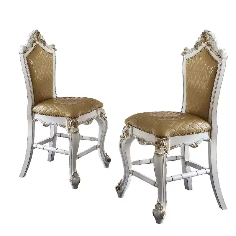 HomeRoots Set of Two 24 Brown and Pearl Faux Leather and Solid Wood Counter Height Bar Chairs