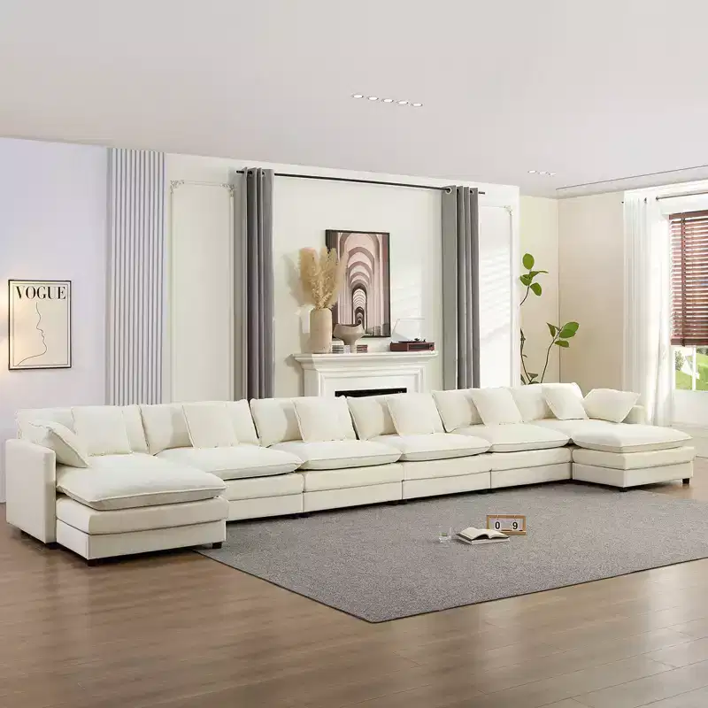 217''U-Shaped Modular Sectional Sofa,8-Seat Cloud Couch with Ottoman and Cushions,Sleeper Deep Seat Couches