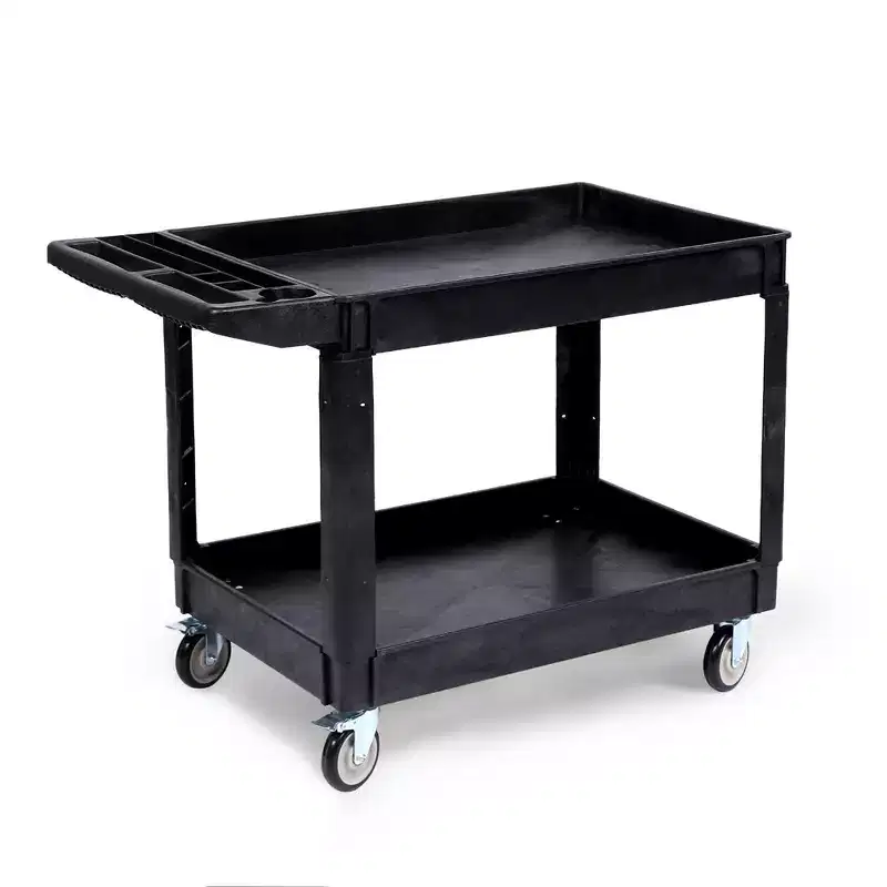 Utility Service Cart, 550LBS Heavy Duty PP Rolling Utility Cart with 360 Swivel Wheels, Large Shelf, Storage Handle