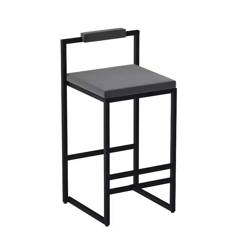 Velvet Upholstered Bar Stools Counter Height With Footrest Backrest Modern Dining Chairs Black Gray